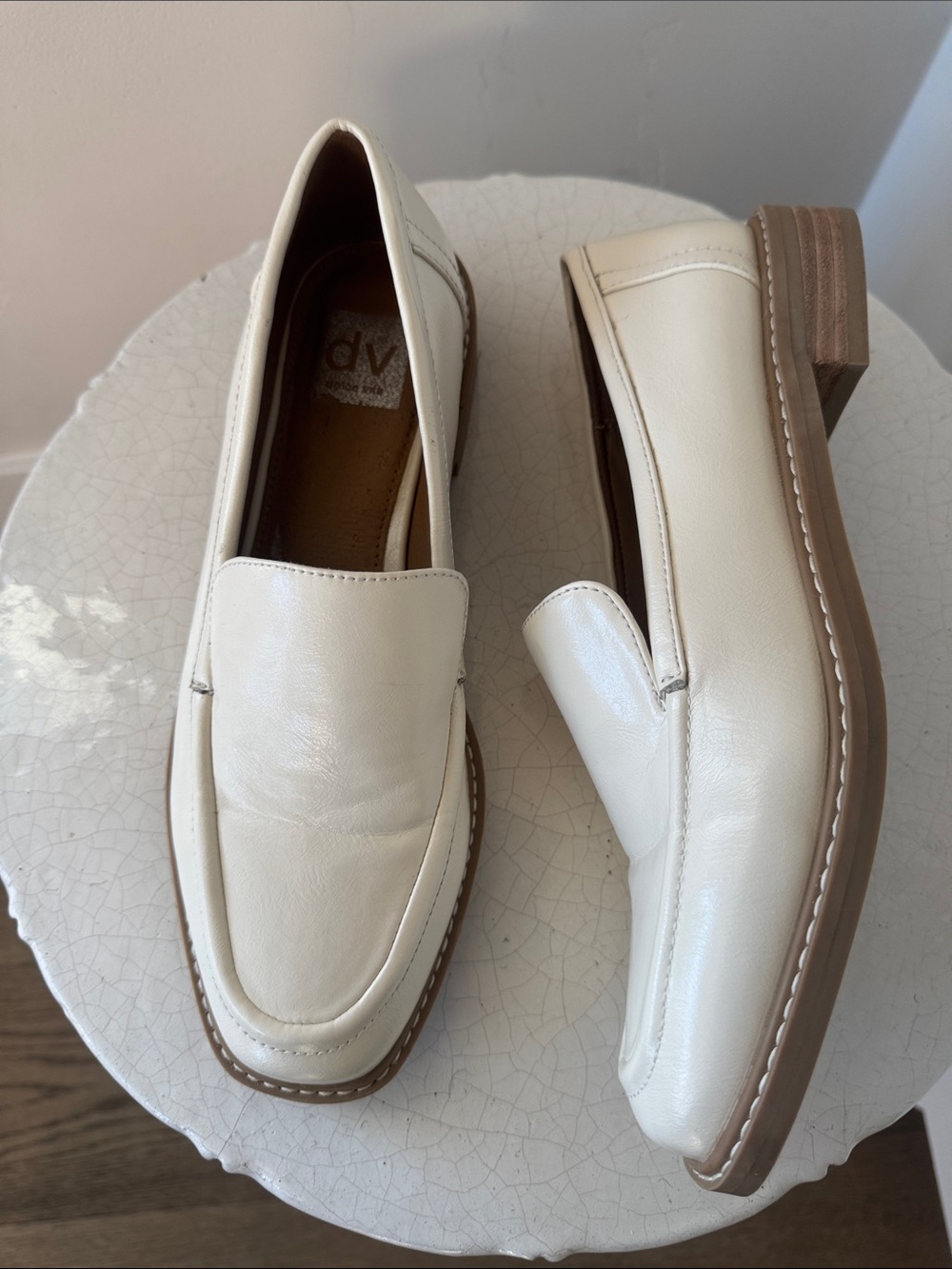 DV by Dolce Vita FRAN Cream Slip-On Loafers Leather Wrap Stacked Heel Size 7.5